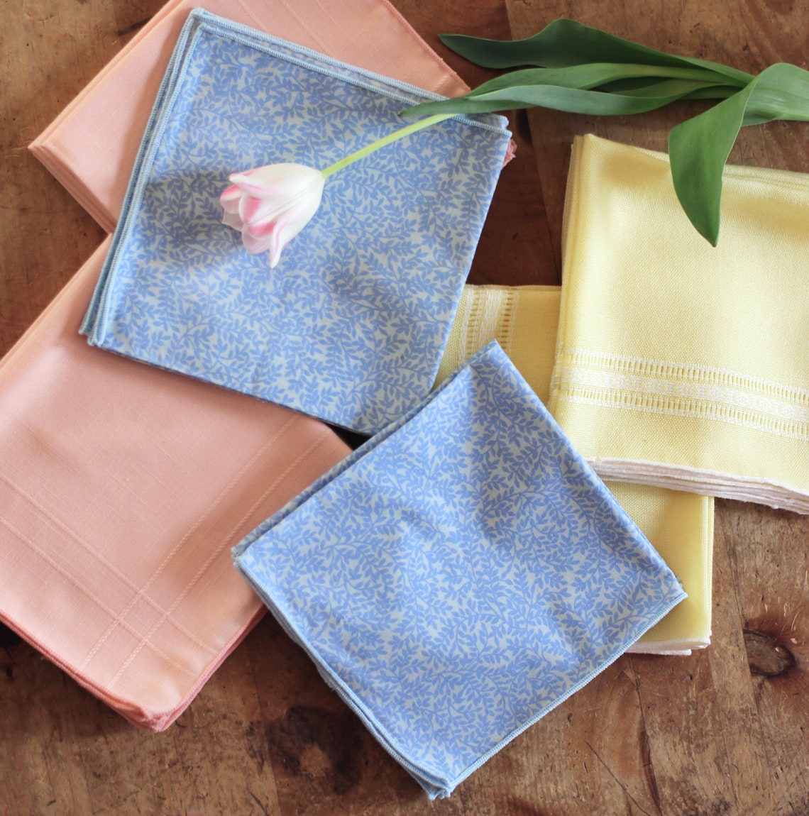 Set of 6 pink napkins Peach napkins pink linens vintage Etsy