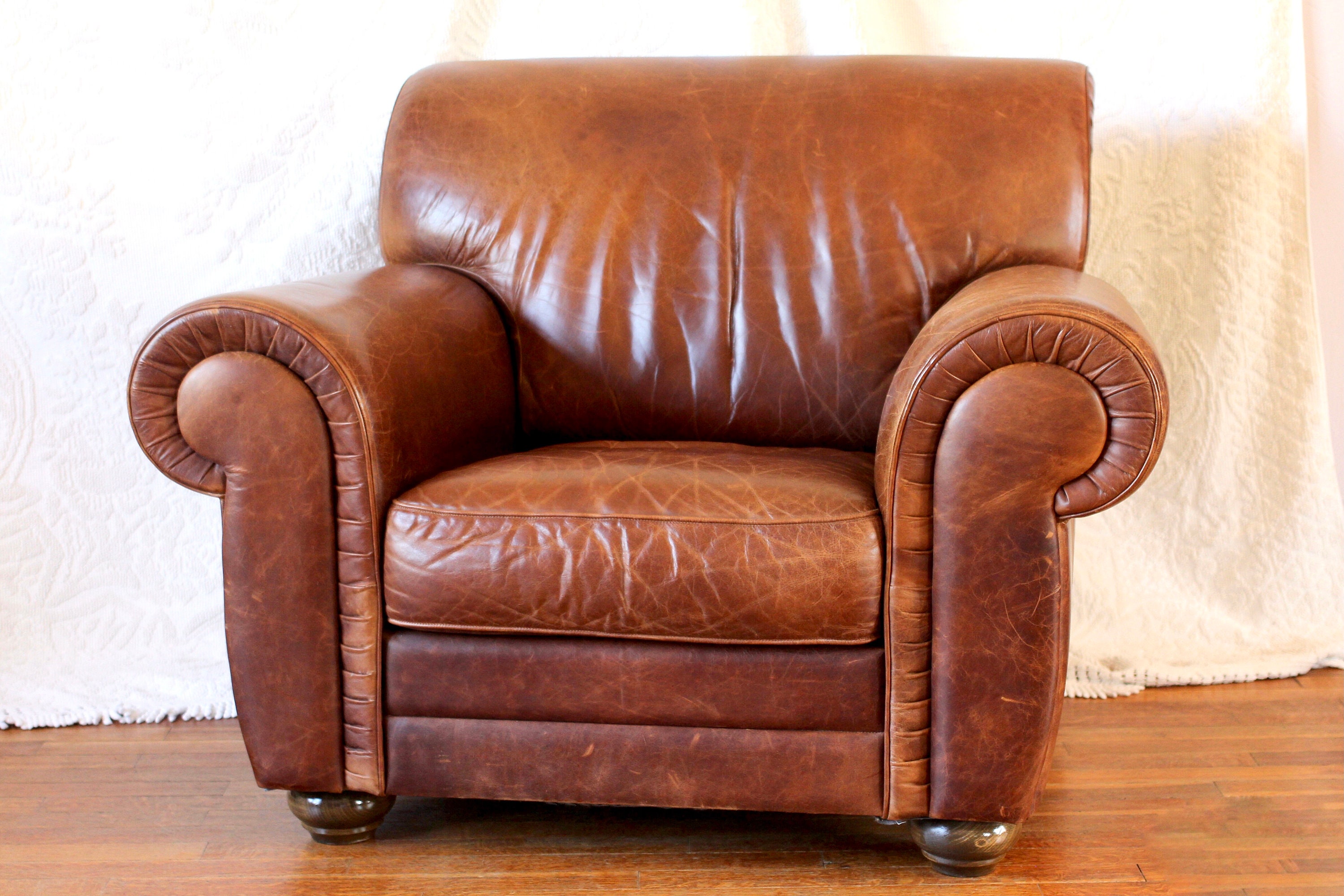 Vintage Rolled Arm Club Chair Natuzzi Leather Chair Arm Chair Club Chair Library Chair Distressed Leather armchair brown Leather Etsy