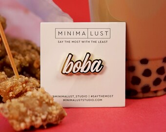 Boba Script - White and Gold Enamel Pin - Boba
