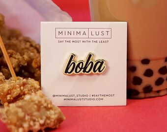 Boba Script - Black and Gold Enamel Pin - Boba