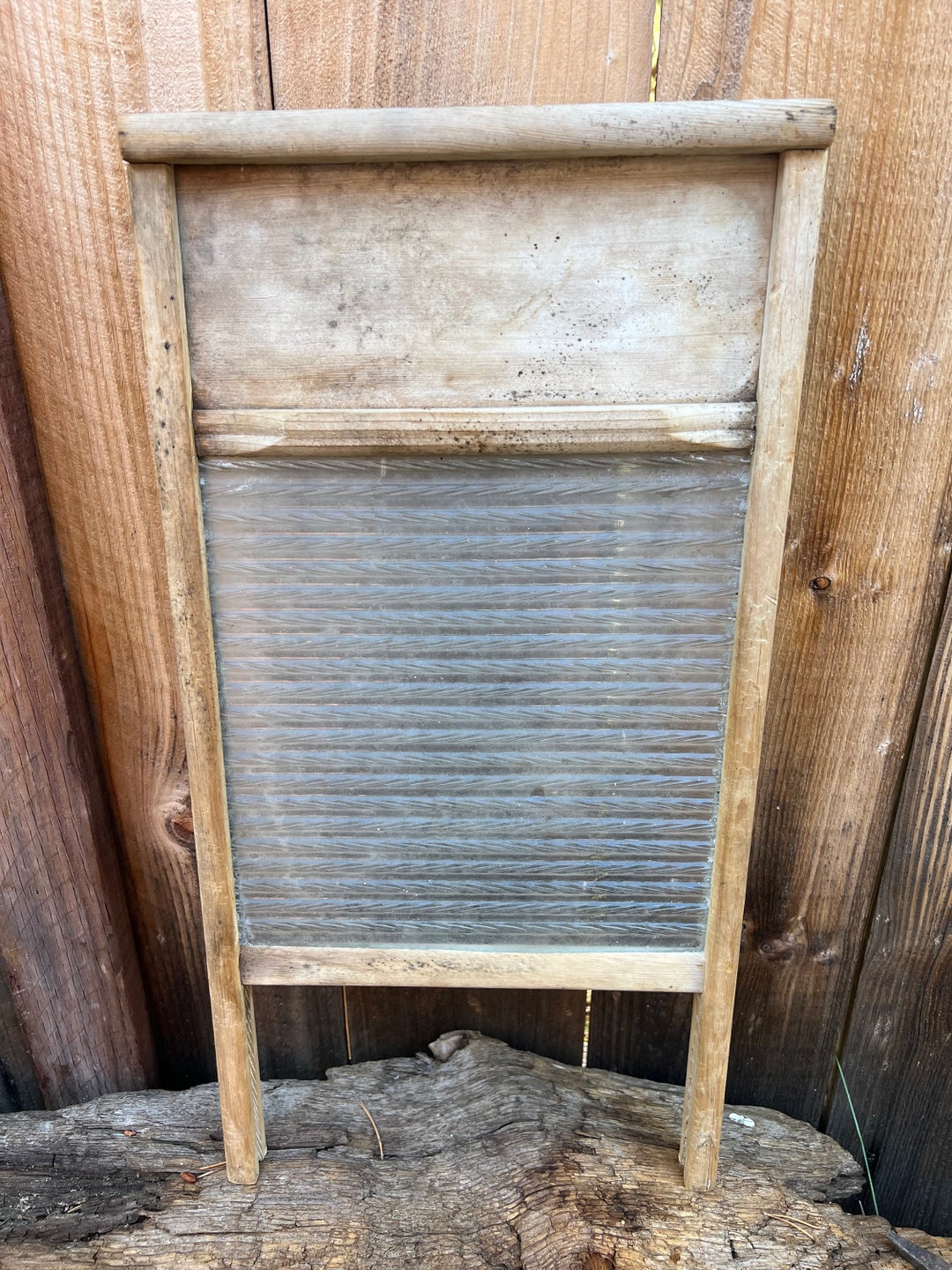 Antique Glass & Wood Washboard Etsy