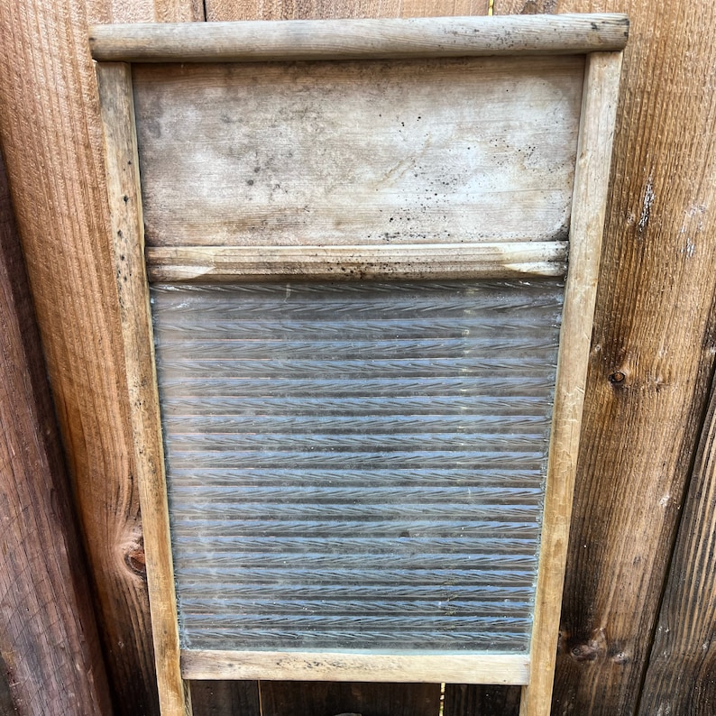Antique Glass & Wood Washboard Etsy