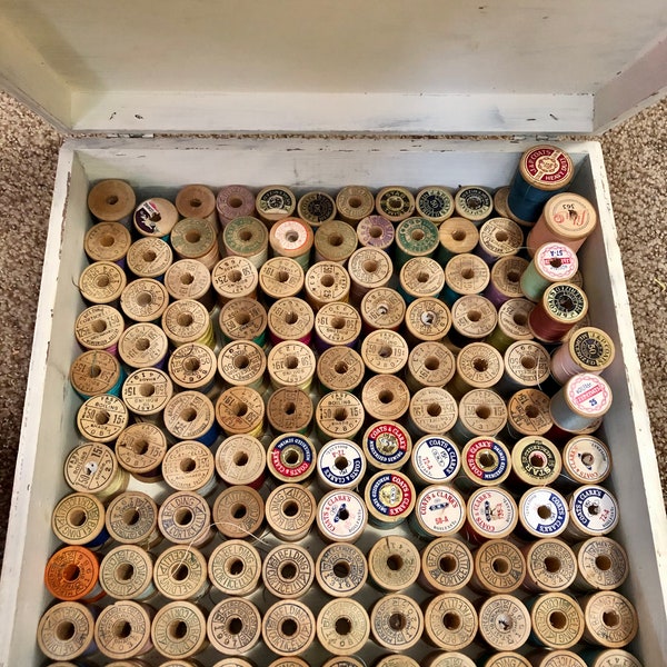 87 Vintage wooden spools for Esther