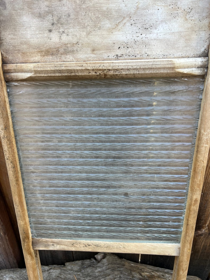 Antique Glass & Wood Washboard Etsy