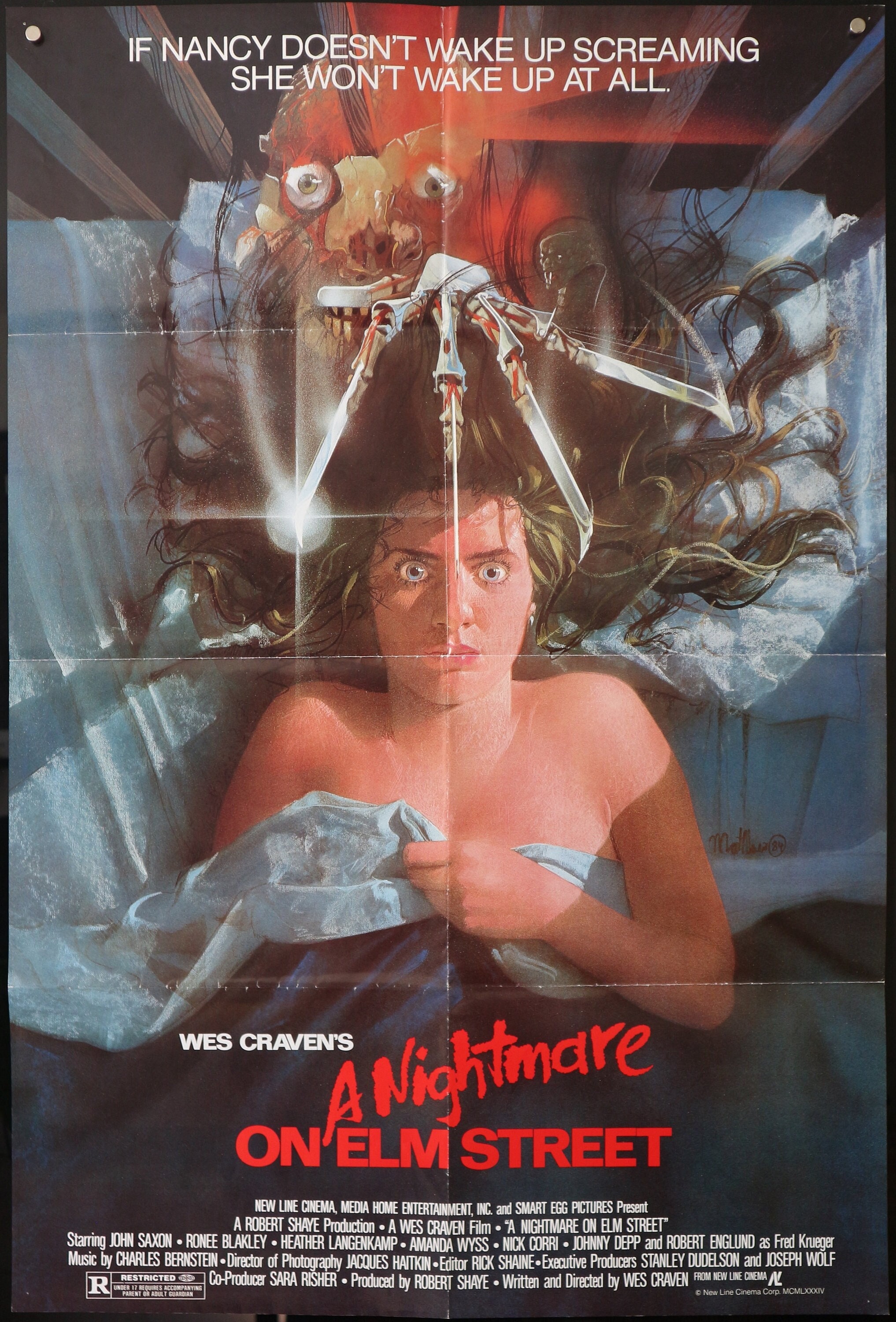 Ein Alptraum auf der Ulmenstraße | 1984 | Original US One Sheet Film Poster | Mit John Saxon, Johnny Depp und Robert Englund