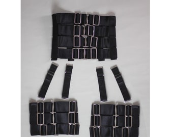 Elastic belt and thigh garter set in black satin (Size XS-XL)