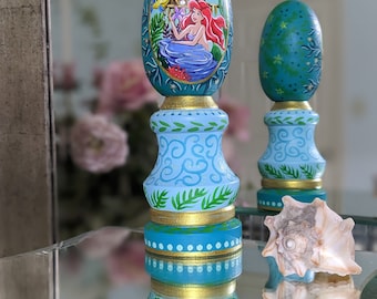 Hand painted Little Mermaid Egg on stand wood Ariel