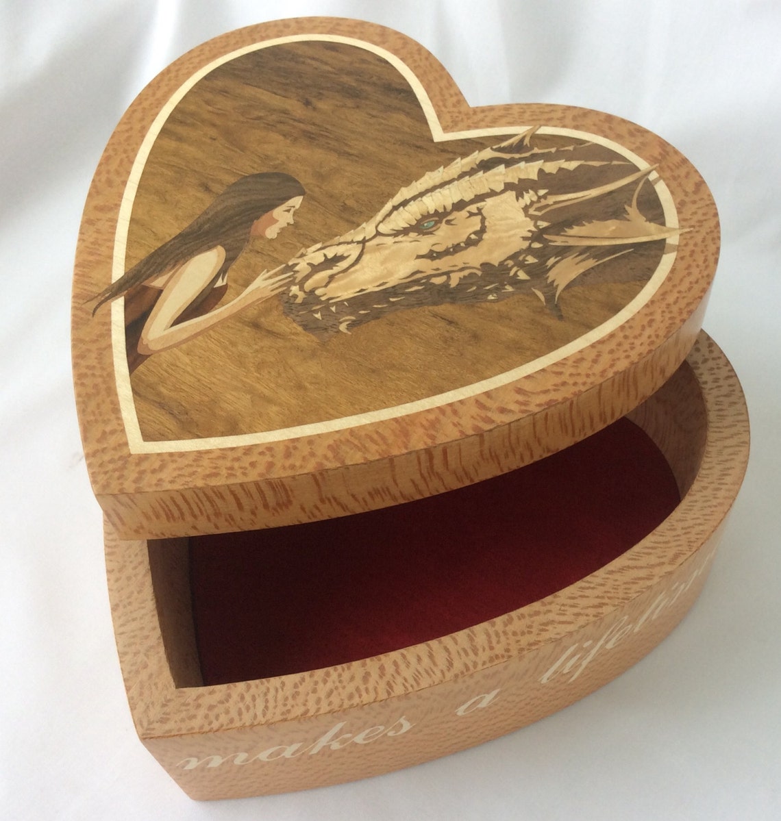 Heart Shaped Keepsake Box Marquetry Memory Box Jewellery Box Wooden