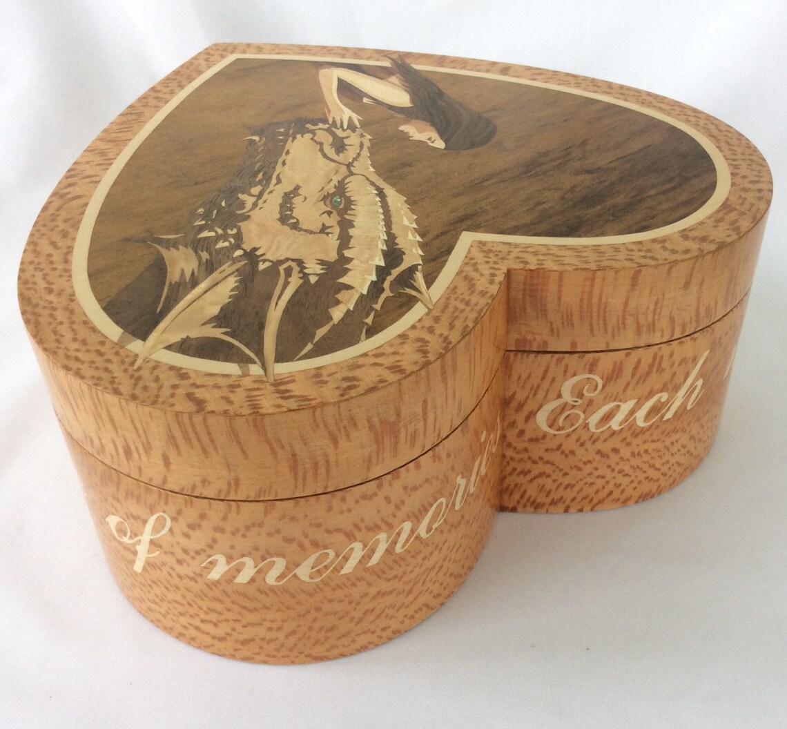 Heart Shaped Keepsake Box Marquetry Memory Box Jewellery Box Wooden