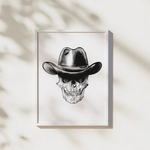 Cowboy Skull, Trendy Skull Art, Bar Cart Decor, Gothic Poster Gift, Human Skull, Indie Room Decor, Realistic Skull, Indie Collage, Western