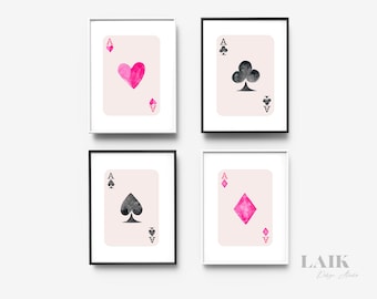 Original Playing Card Art Print, Illustrated Playing Cards, Hand Illustrated, Watercolor Print, Home Wall Decor, Playing Card Poster Print