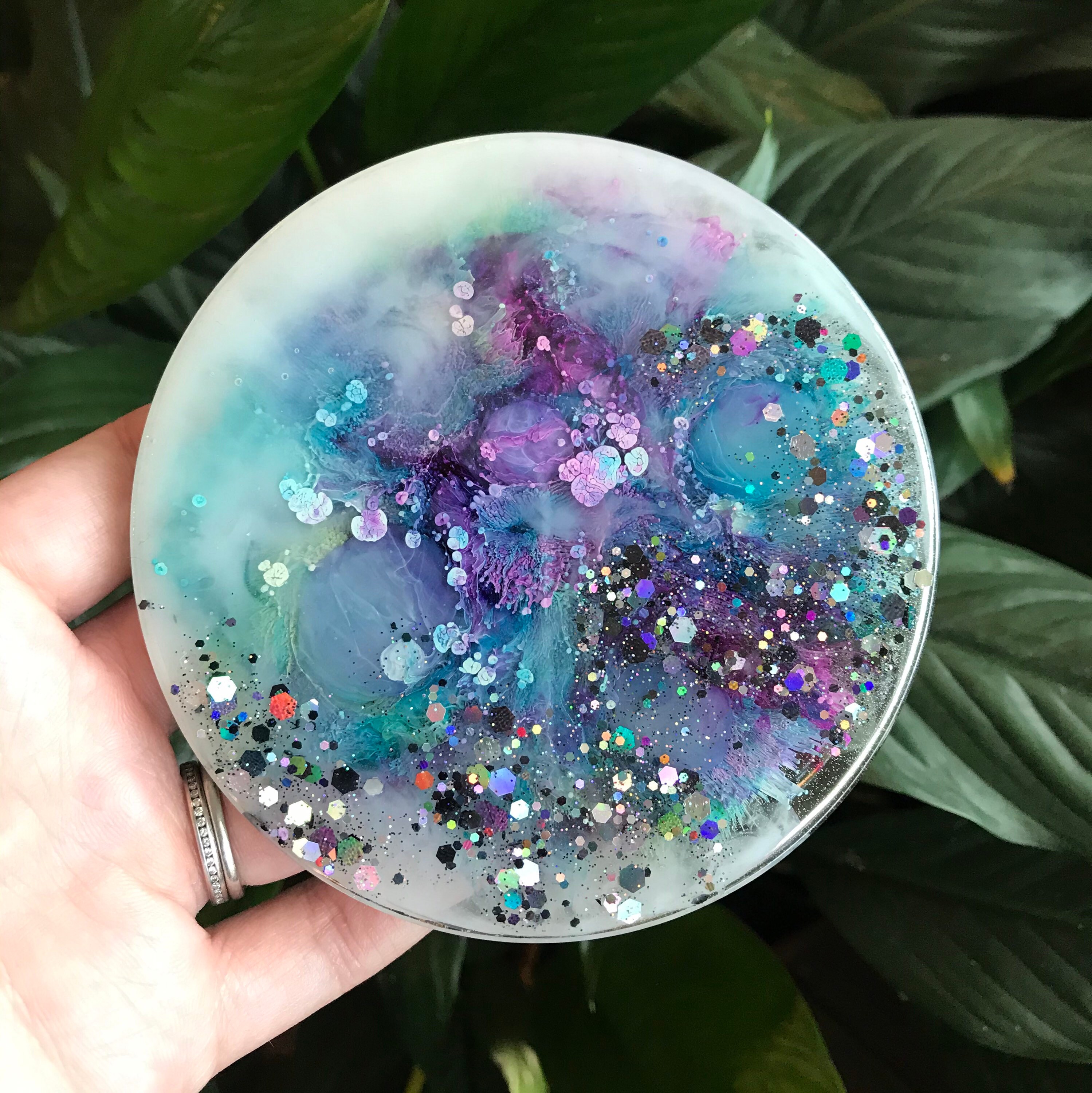 Cloudy sparkle purple mint epoxy resin coasters resin petri Etsy