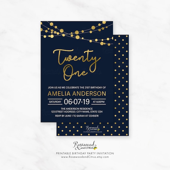 printable 21st birthday invitation elegant 21st birthday etsy