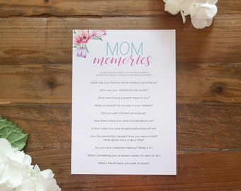 Mother's Day Printable Activity - Mom Memories - Floral Design - Instant Download - 5x7 Printable