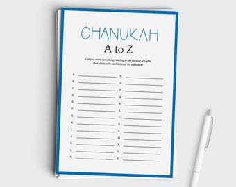 Hanukkah Party Game - Chanukah A to Z - Printable Chanukah Game - Instant Download - Chanukah Games for Adults and Kids - Jewish Games