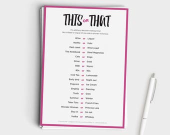 Galentines Party Game - This or That - Instant Download - 5x7 Printable