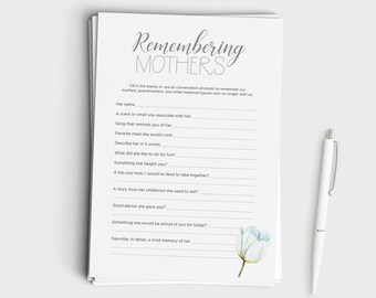 Remembering Mothers - Mother's Day Activity to Remember Mothers and Grandmothers no longer with us - Instant Download - 5x7 Printable