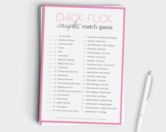 Fun Rom Com Couples Match Game - Galentines Party Game - Instant Download - 5x7 Printable