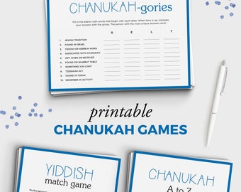 Hanukkah Party Games Bundle - 3 Printable Chanukah Games - Instant Download - 5x7 Chanukah Games for Adults and Kids - Jewish Games