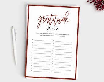 Gratitude A to Z - Thanksgiving Game - Friendsgiving - Printable - Instant Download - Thanksgiving Friendsgiving Activity