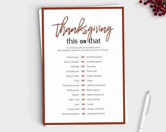 This or That - Thanksgiving Game - Friendsgiving - Would You Rather - Printable - Instant Download - Thanksgiving Friendsgiving Activity