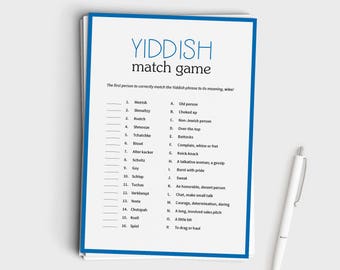 Jewish Printable - Yiddish Match Game - Hanukkah Party Game - Printable Chanukah Game for Adults and Kids - Instant Download - Jewish Games