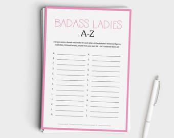 Galentines Printable - Fun Badass Ladies A to Z Game - Galentines Game - Instant Download - 5x7 Printable