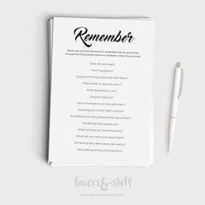 Memorial Activity Honoring Memories of Lost Loved Ones Printable Sympathy Funeral Memorial Celebration of Life Instant Download image 1