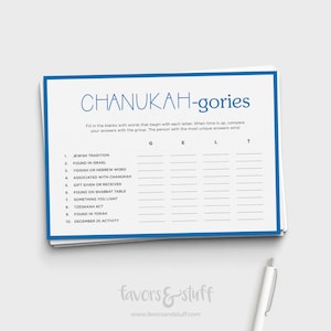 Gra Chanuka - Chanuka Scattergories - Gra Chanuka do druku - Natychmiastowe pobieranie - Gry Chanuka dla dorosłych i dzieci - Gry żydowskie