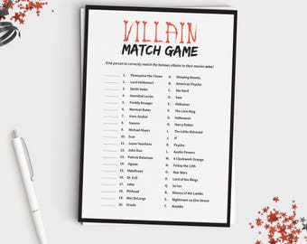 halloween party game villain match game fun halloween game for teens and adults instant download 5x7 printable