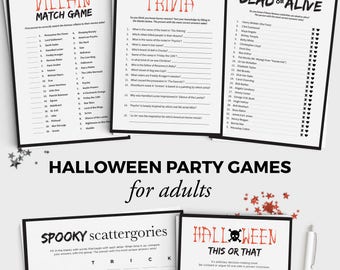 5 halloween games bundle fun halloween party games for adults and teens instant download 5x7 halloween printable adult halloween