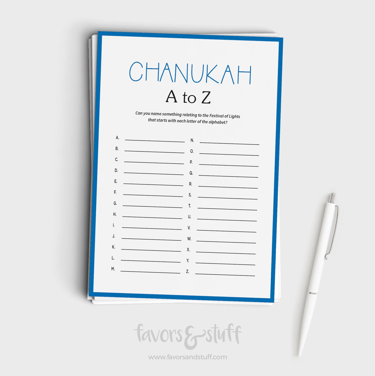 Hanukkah Party Game Chanukah A to Z Printable Chanukah Game Instant