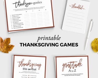 Thanksgiving Games Bundle - 4 Fun Thanksgiving Printable Games - Instant Download - 5x7 Thanksgiving Game Printable - Friendsgiving Games