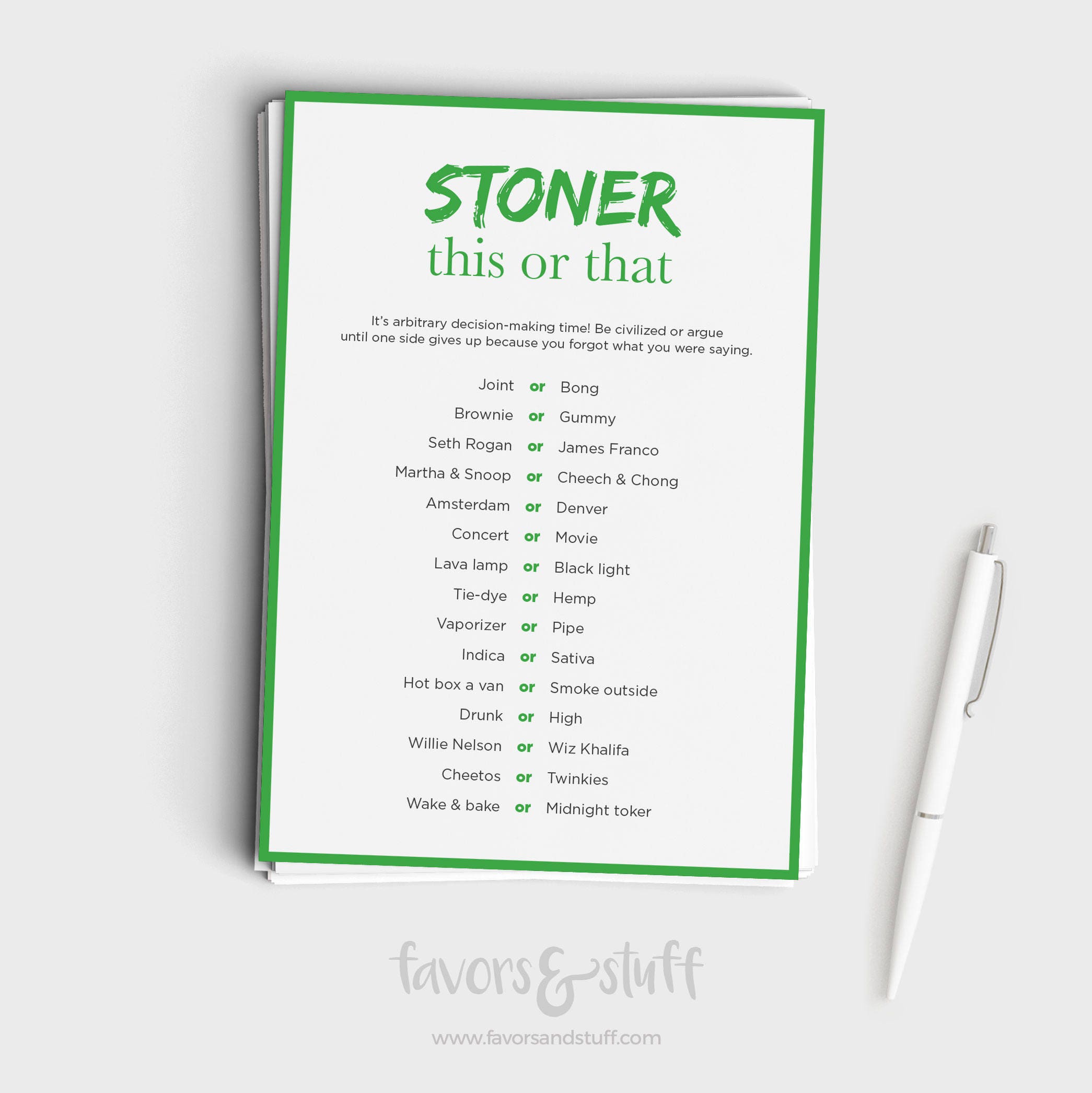 Stoner Game This or That Game for Pot Lovers Puff Puff Play Instant