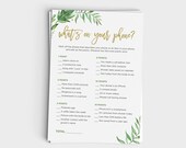 Wedding Shower Game - What's On Your Phone Game - Garden Party Modern Leaf Design - Instant Download - 5x7 Printable