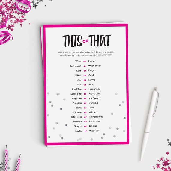 Fun Adult Birthday Game This or That Would You Rather - Etsy Canada Fun Adult Birthday Game This or That Would You Rather - Etsy Canada