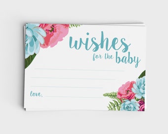 Wishes for Baby - Blue Floral & Pink Floral designs - Instant Download - Baby Shower Game - Printable