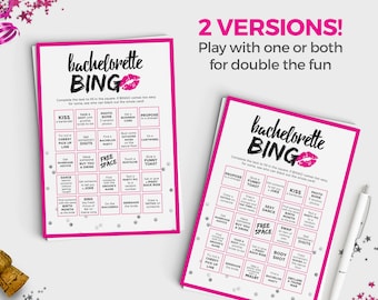 Bachelorette Party Games - Bachelorette Bingo Scavenger Hunt - Instant Download - 5x7 Printable - Hot Pink & Silver Confetti - 2 Versions