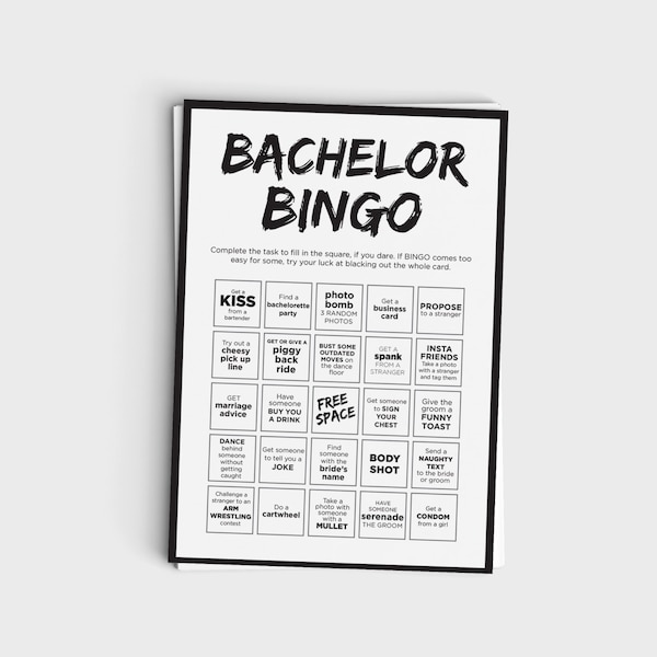Fun Bachelor Party Bingo Scavenger Hunt Game - Printable Bachelor Party Game - Instant Download - Modern Black & White Design