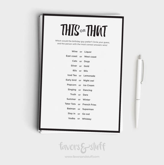 Fun Adult Birthday Game This Or That Would You Rather Etsy