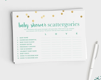 Baby Shower Scattergories Game - Fun Baby Shower Game - Mint & Glitter Design - Instant Download - 5x7 Printable