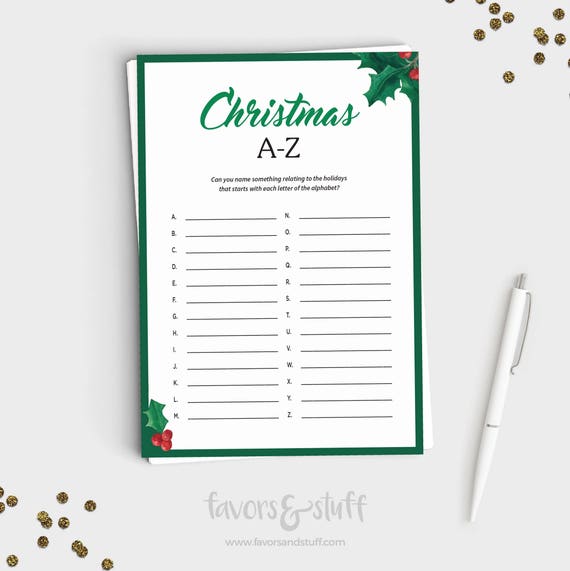 Christmas Party Game Christmas A To Z Instant Download Etsy