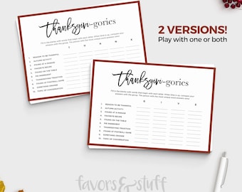 Thanksgiving Scattergories - Friendsgiving Game - Thanksgiving Printable - Instant Download - Thanksgiving Activity - 2 versions!
