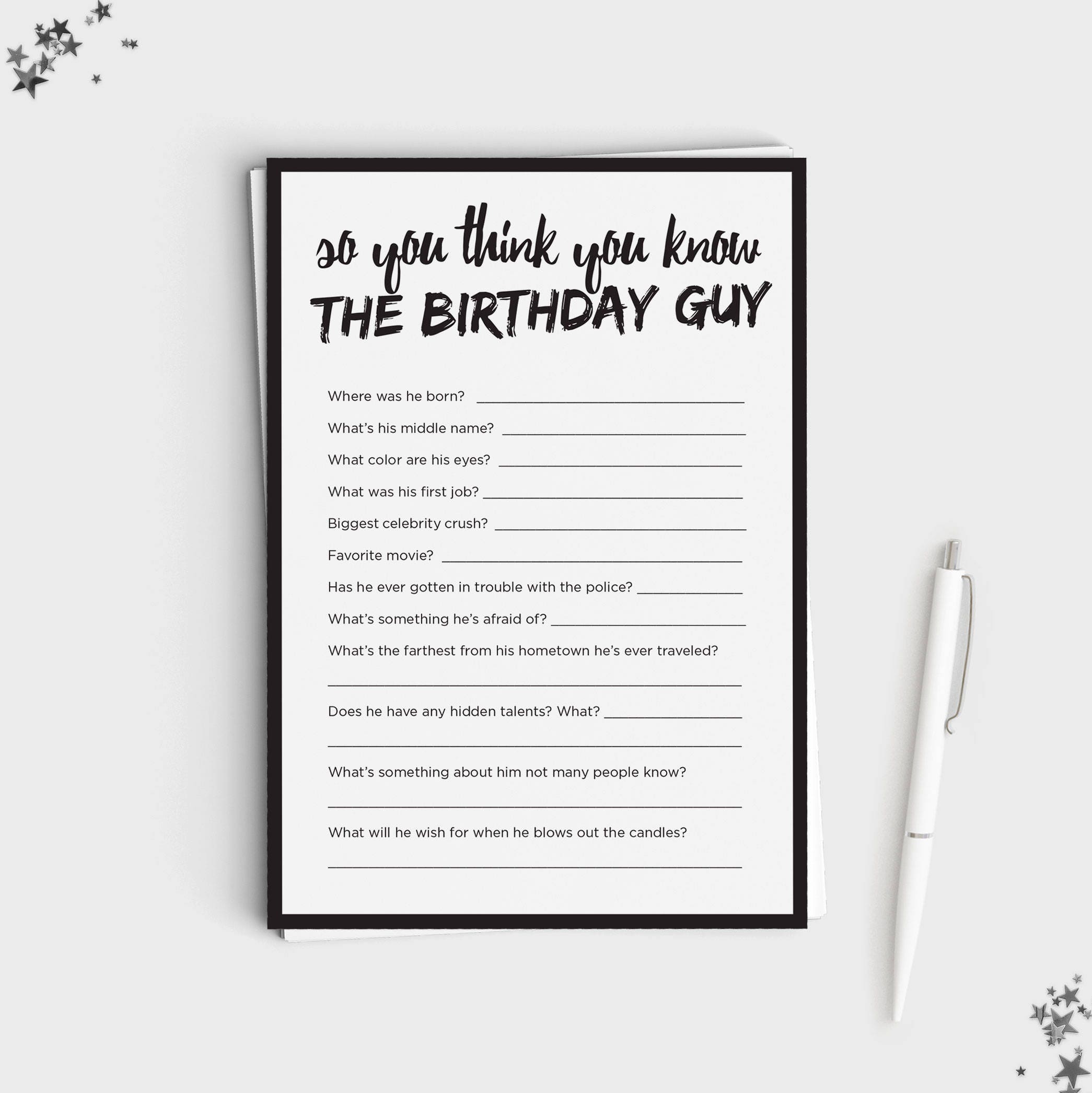 Birthday Quiz How Well Do You Know the Birthday Guy Game Instant