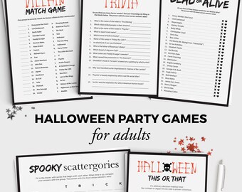 Paquete de 5 juegos de Halloween - Divertidos juegos de fiesta de Halloween para adultos y adolescentes - Descarga instantánea - Halloween 5x7 imprimible - Halloween para adultos
