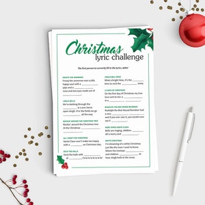 Christmas Lyric Challenge - Fill in the blank Christmas Song Game - Instant Download - 5x7 Printable - Fun Christmas Party Game for All Ages