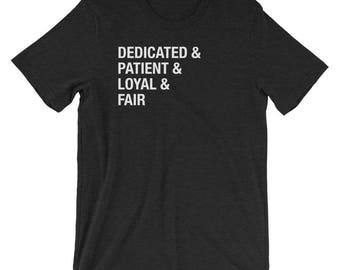 Hufflepuff Characteristics - Minimalistic Design - Harry Potter Shirt - House Traits - Short-Sleeve Unisex T-Shirt - 2 Color Options