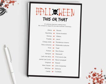 Juego de Halloween para adultos o adolescentes - Esto o aquello - Divertido juego de fiesta de Halloween - ¿Preferirías? - Descarga instantánea - Imprimible 5x7