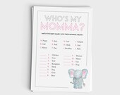 Fun Baby Shower Game - Who's My Momma - Baby Shower Printable - Instant Download - 5x7 Printable - 4 Cute Watercolor Animal Designs