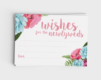 Wishes For Newlyweds - Pink Floral - Instant Download - Wedding Shower Game - Printable